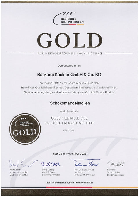 Chocolate almond stollen in a box